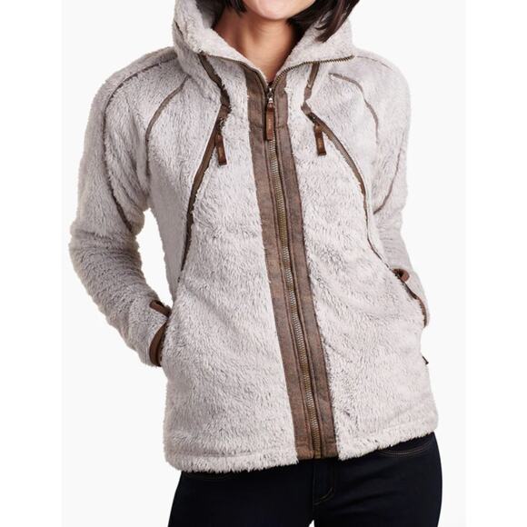 Kuhl Women's Flight Jacket Fleece Stone Size XS Italian Fleece Zip Away Hood - Picture 1 of 12
